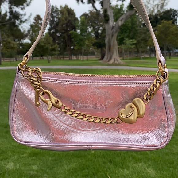 Y2K Juicy Couture BABY PINK SHOULDER BAG SATCHEL BAGUETTE PURSE BARBIE PINK - Picture 3 of 15